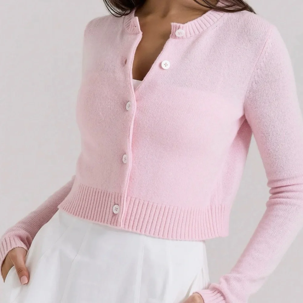 House of CB London ALLIANA Pink Cropped Wool Cardigan Women's Small Feminine